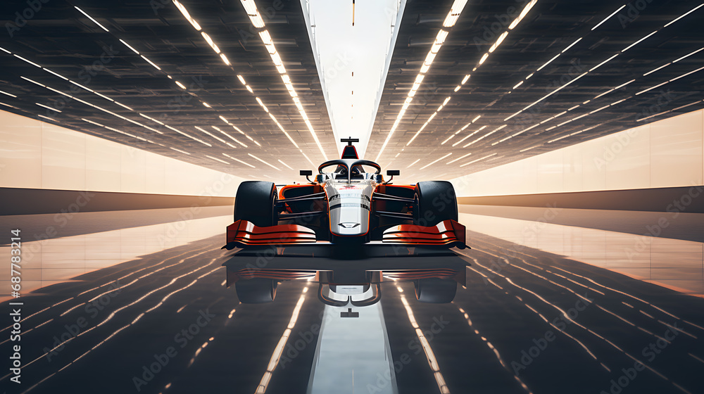 formula race car in an empty room