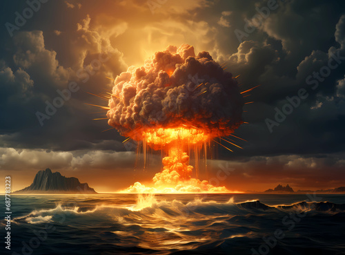 A nuclear bomb explosion on the ocean