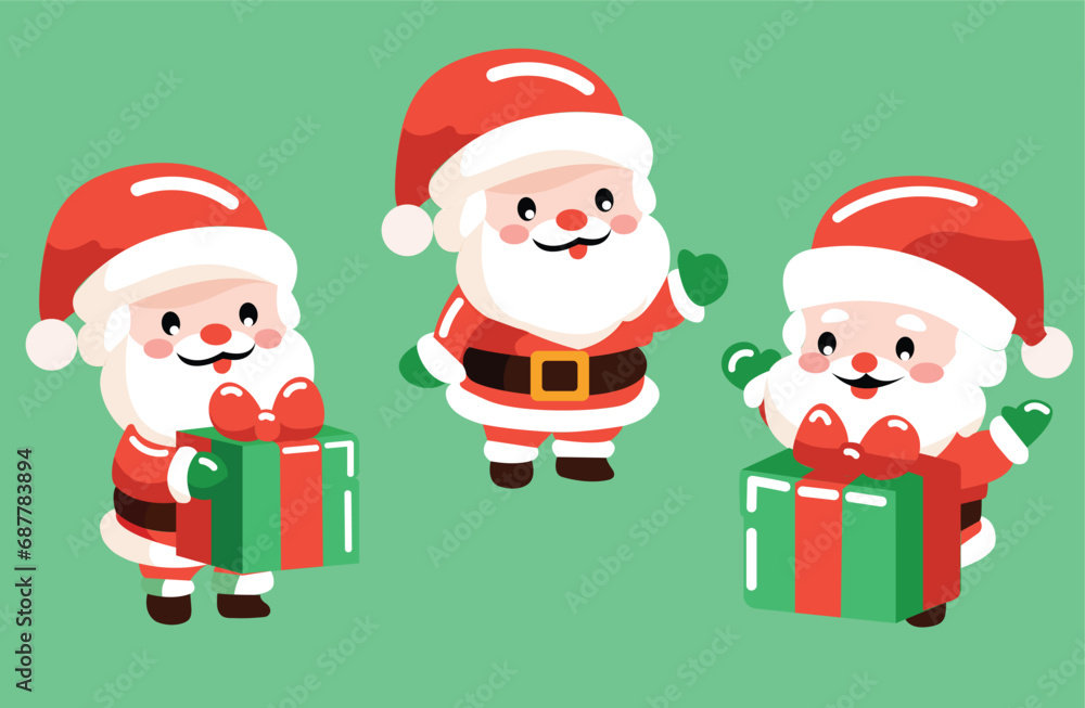 Set of Santa Claus. Merry Christmas with cute Santa Claus collection. cartoon characters set. Vector	