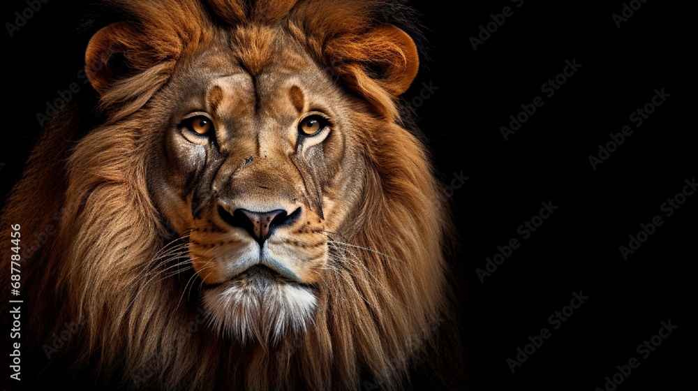 Lion king isolated on black , Portrait Wildlife animal
