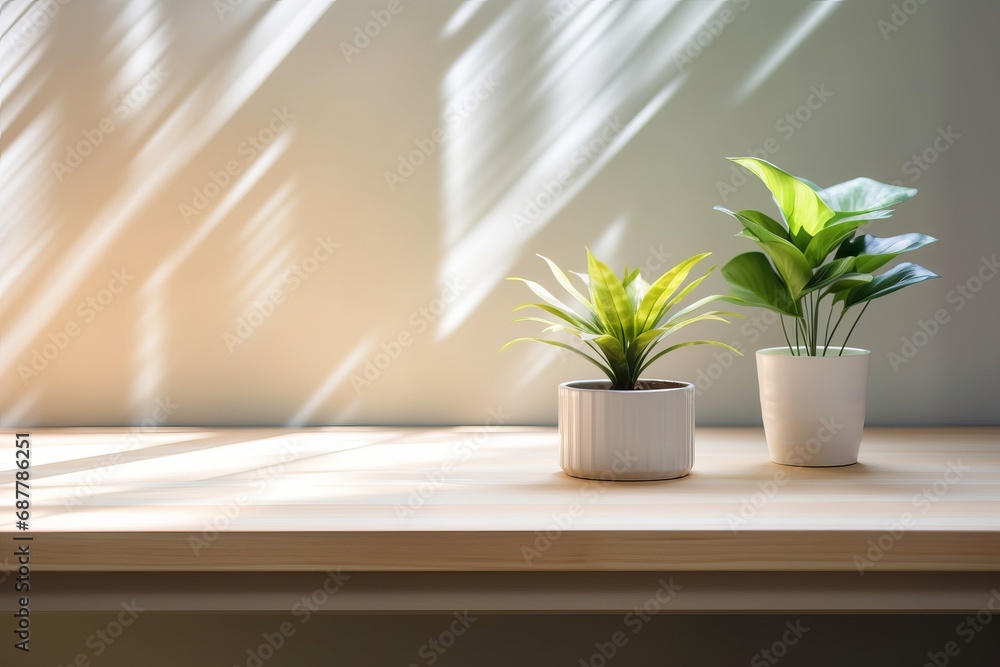 Serene Green Plants on Modern Wooden Shelf
