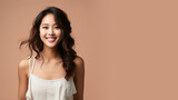 Asian woman model wear a white sundress isolated on pastel background