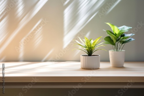 Serene Green Plants on Modern Wooden Shelf