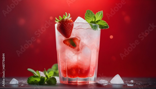 strawberry in glass with ice