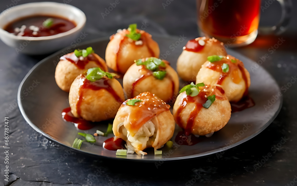 Capture the essence of Takoyaki in a mouthwatering food photography shot Generative AI Capture the essence of Takoyaki in a mouthwatering food photography shot Generative AI