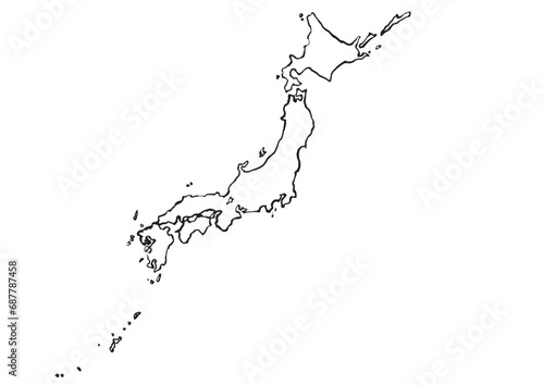 墨と筆で描いた日本地図