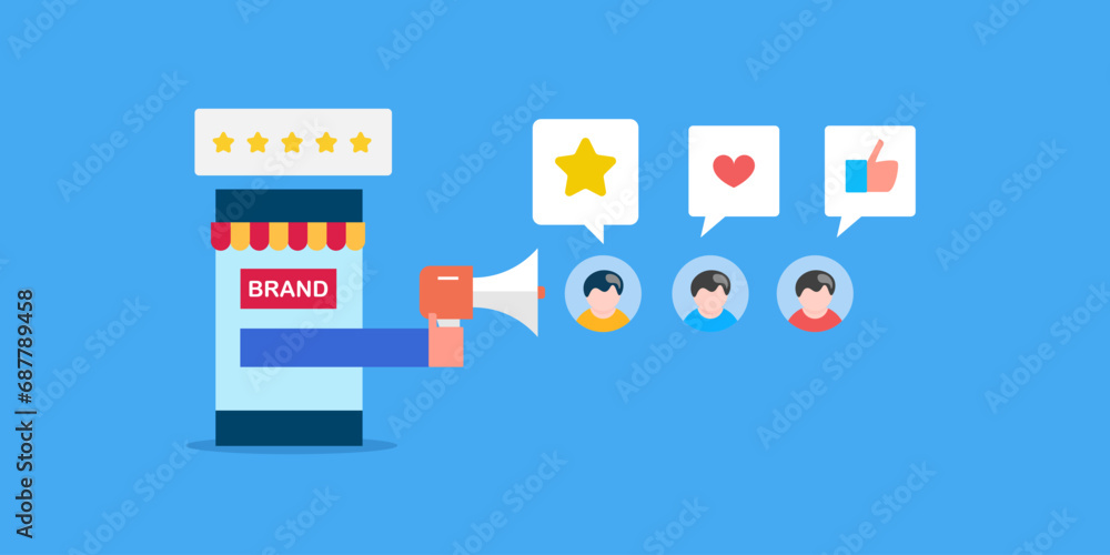 Customer loyalty brand promotion marketing strategy ecommerce mobile advertising audience engagement social media campaign, vector illustration concept. 