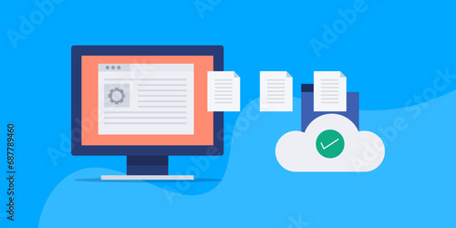 Cloud storage service, data transfer and online document management, secure server hosting conceptual vector illustration.