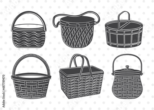 Picnic Basket SVG, Basket Clipart, Straw Basket Svg, Picnic Box Svg, Wicker Basket Svg, Wooden Basket Svg, Basket Shapes Svg, Picnic Basket Bundle