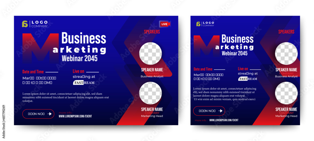 Business Conference live webinar banner invitation and social media post template. Blue and white. Business webinar invitation design. Vector - obrazy, fototapety, plakaty 