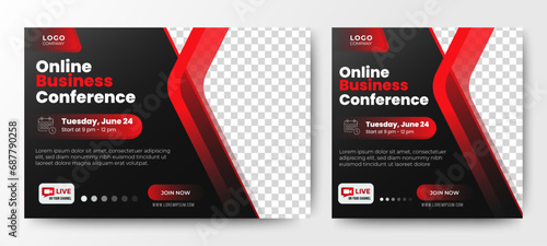 digital marketing corporate social media business conference live webinar invitation and social media post template. vector	