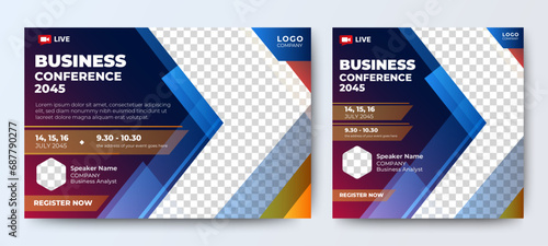 Marketing Strategies live webinar banner invitation and social media post template. Business webinar invitation design
