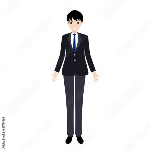 【シンプルな人物イラストセット 全身 学生風の男性01】　キャラクターは各パーツがレイヤーで構成されていて自由にポーズを付けることができます。また、表情も10パターンあり口を動かしたり瞬きすることもできます。A set of face, arm and body parts that can be used for animation and illustrations. DIY kit