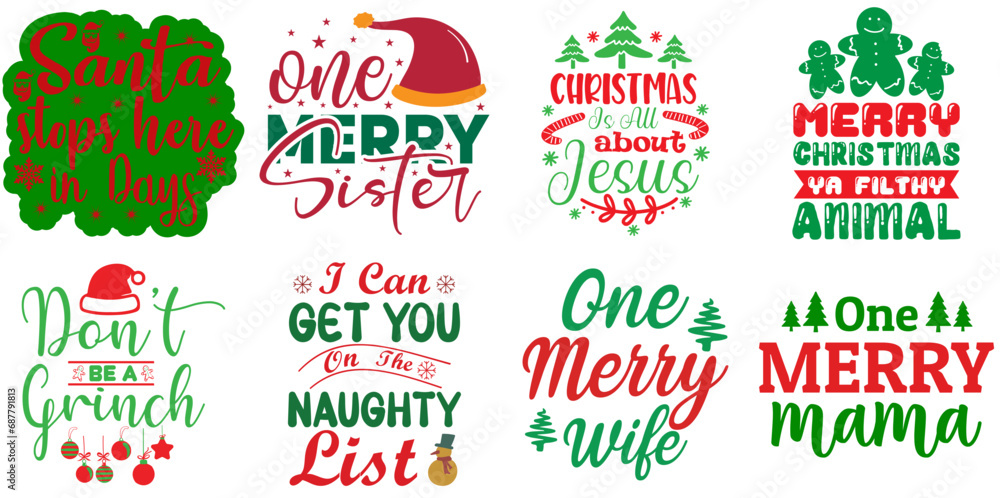 Fototapeta premium Merry Christmas and Happy New Year Invitation Bundle Christmas Vector Illustration for Vouchers, Postcard, Printable