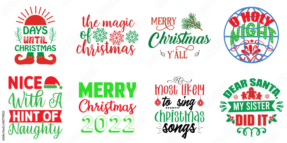 Christmas and Winter Inscription Set Christmas Vector Illustration for T-Shirt Design, Icon, Infographic
