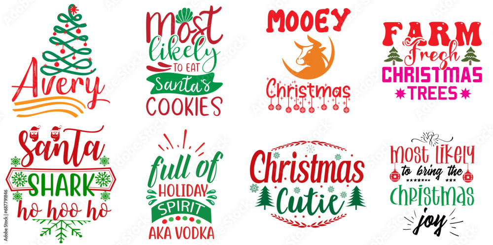 Fototapeta premium Christmas Festival and Winter Holiday Trendy Retro Style Illustration Set Christmas Vector Illustration for Presentation, Stationery, Greeting Card