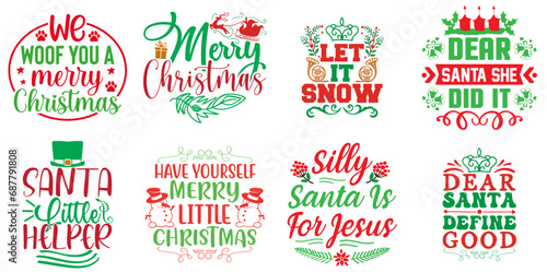 Christmas and New Year Typographic Emblems Bundle Christmas Vector Illustration for Wrapping Paper  Brochure  Vouchers