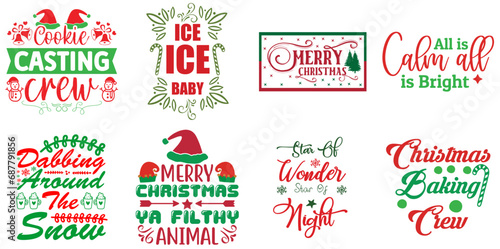Merry Christmas and Holiday Celebration Quotes Bundle Christmas Vector Illustration for Decal  Bookmark  Packaging