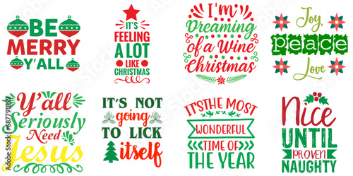 Merry Christmas and Happy Holiday Typographic Emblems Collection Christmas Vector Illustration for Magazine  Postcard  Printing Press