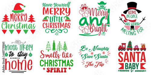 Merry Christmas and Holiday Celebration Calligraphy Set Christmas Vector Illustration for Wrapping Paper, Vouchers, Printable