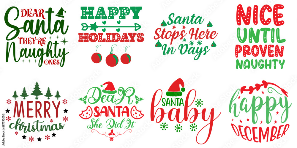 Fototapeta premium Christmas and Winter Inscription Set Christmas Vector Illustration for Greeting Card, T-Shirt Design, Magazine