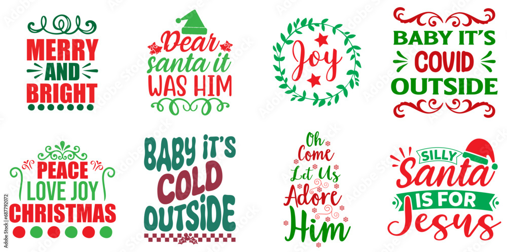 Fototapeta premium Christmas and New Year Quotes Bundle Christmas Vector Illustration for Label, Motion Graphics, Presentation
