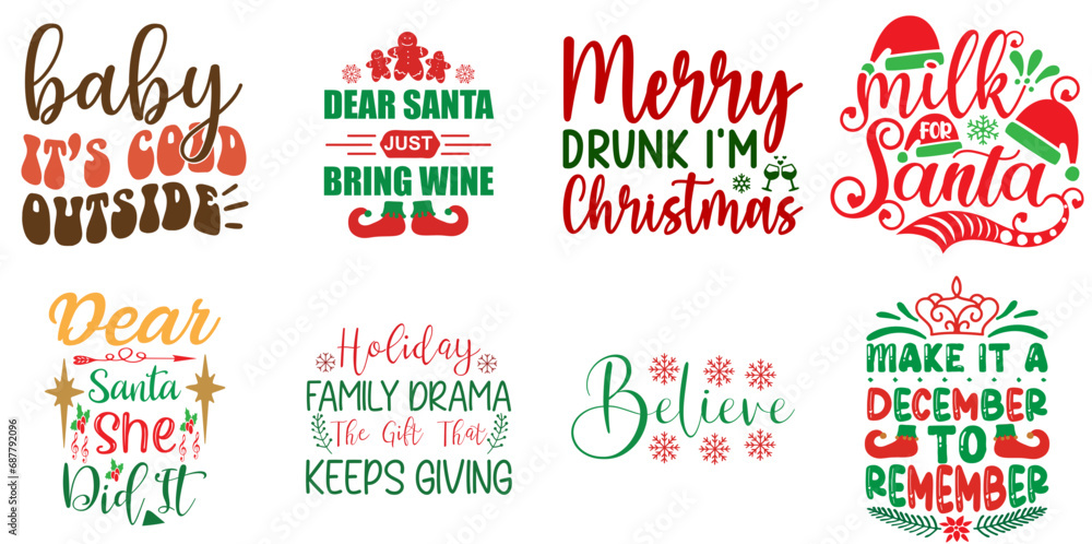 Fototapeta premium Christmas and New Year Invitation Bundle Christmas Vector Illustration for Magazine, Postcard, Announcement