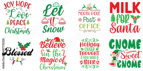 Merry Christmas and Happy Holiday Quotes Set Christmas Vector Illustration for Flyer, Bookmark, Banner
