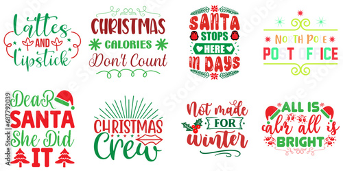 Christmas and Winter Quotes Bundle Christmas Vector Illustration for Icon, Bookmark, Book Cover