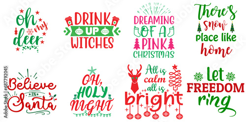 Merry Christmas and Happy Holiday Typographic Emblems Bundle Christmas Vector Illustration for T-Shirt Design  Printable  Holiday Cards