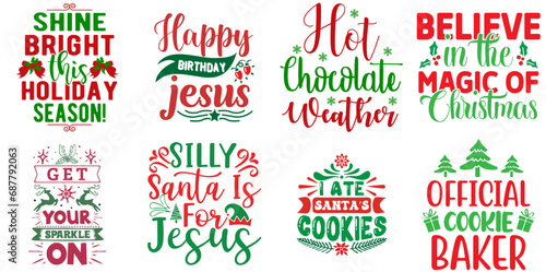 Merry Christmas and Winter Inscription Bundle Christmas Vector Illustration for Icon, Bookmark, Decal