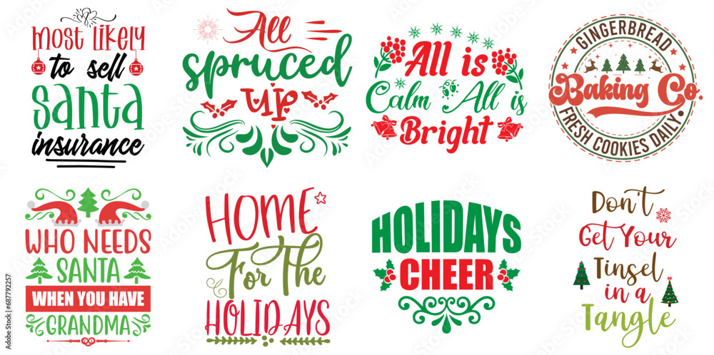 Merry Christmas Calligraphic Lettering Collection Christmas Vector Illustration for Advertising, Book Cover, Brochure