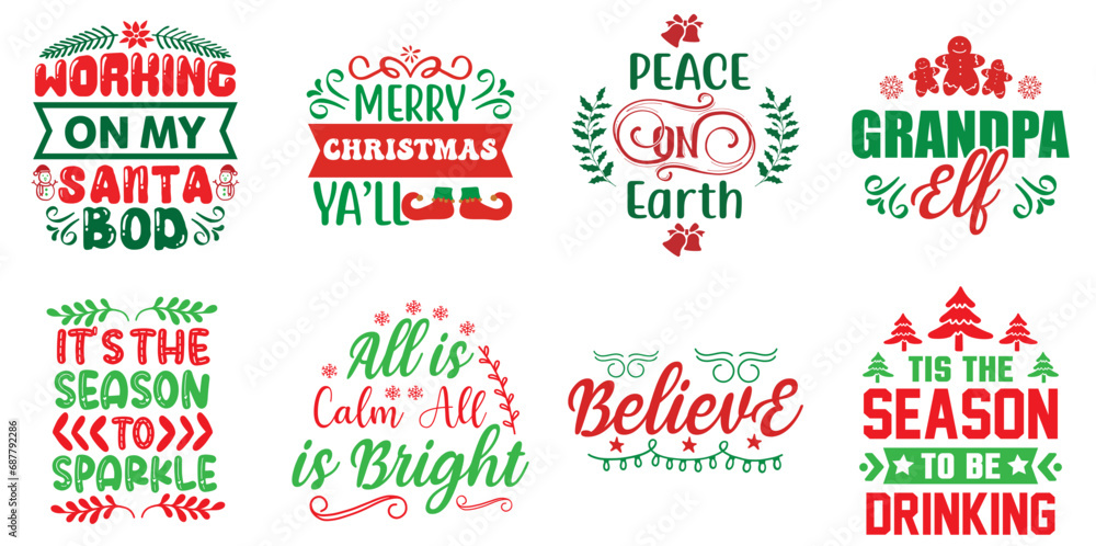Christmas and Winter Calligraphy Bundle Christmas Vector Illustration for Greeting Card, Magazine, Advertising