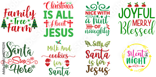 Merry Christmas Typographic Emblems Bundle Christmas Vector Illustration for Postcard, Mug Design, Social Media Post
