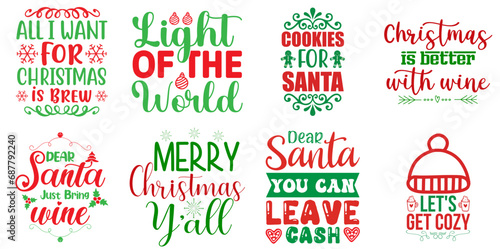 Merry Christmas and Winter Typographic Emblems Bundle Christmas Vector Illustration for Flyer, Advertising, Stationery