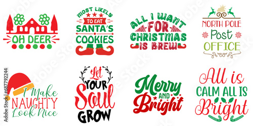 Merry Christmas and New Year Typography Collection Christmas Vector Illustration for Postcard, Packaging, Printable