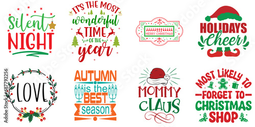 Merry Christmas Inscription Set Christmas Vector Illustration for Gift Card, Mug Design, Printing Press
