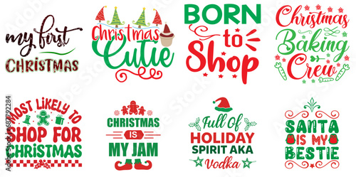 Christmas and New Year Quotes Set Christmas Vector Illustration for Gift Card, Mug Design, Wrapping Paper