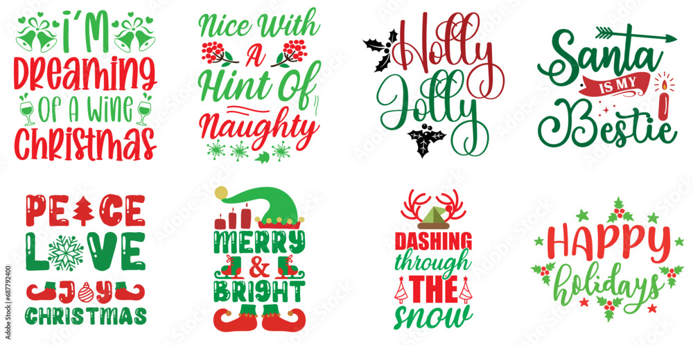 Fototapeta premium Happy Holiday and Winter Calligraphy Collection Christmas Vector Illustration for Printing Press, Holiday Cards, Social Media Post