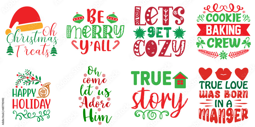 Merry Christmas and Winter Labels And Badges Bundle Christmas Vector Illustration for Decal, Magazine, Advertisement
