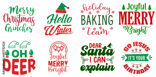 Merry Christmas and Happy New Year Typographic Emblems Set Christmas Vector Illustration for Printable, Advertisement, Icon