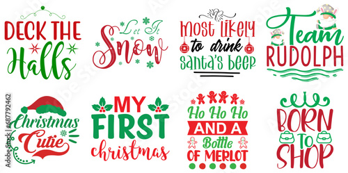 Merry Christmas and Happy Holiday Quotes Collection Christmas Vector Illustration for Label  Decal  Postcard