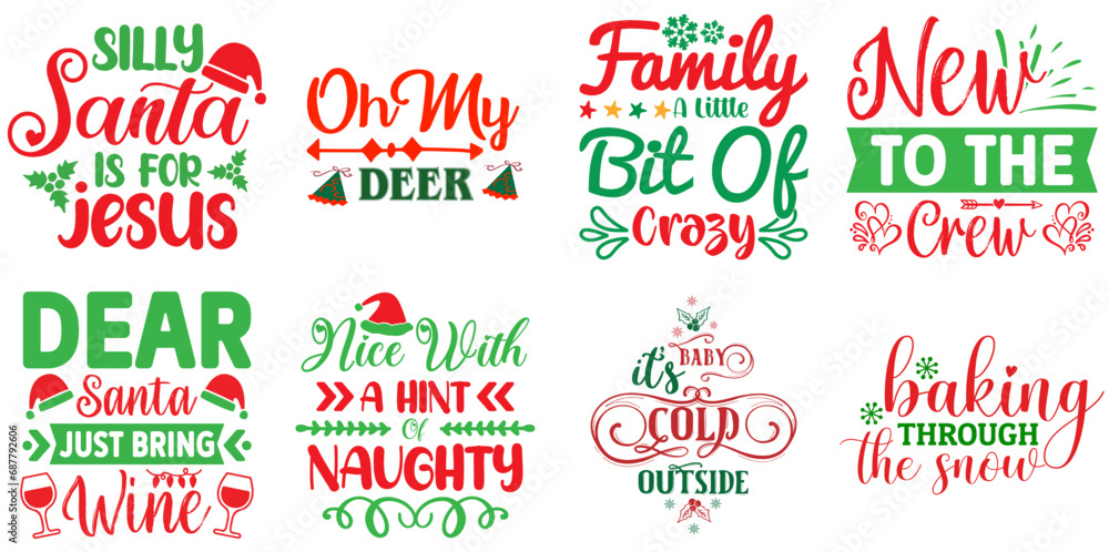 Christmas and New Year Typography Bundle Christmas Vector Illustration for T-Shirt Design, Vouchers, Newsletter Christmas and New Year Typography Bundle Christmas Vector Illustration for T-Shirt Design, Vouchers, Newsletter