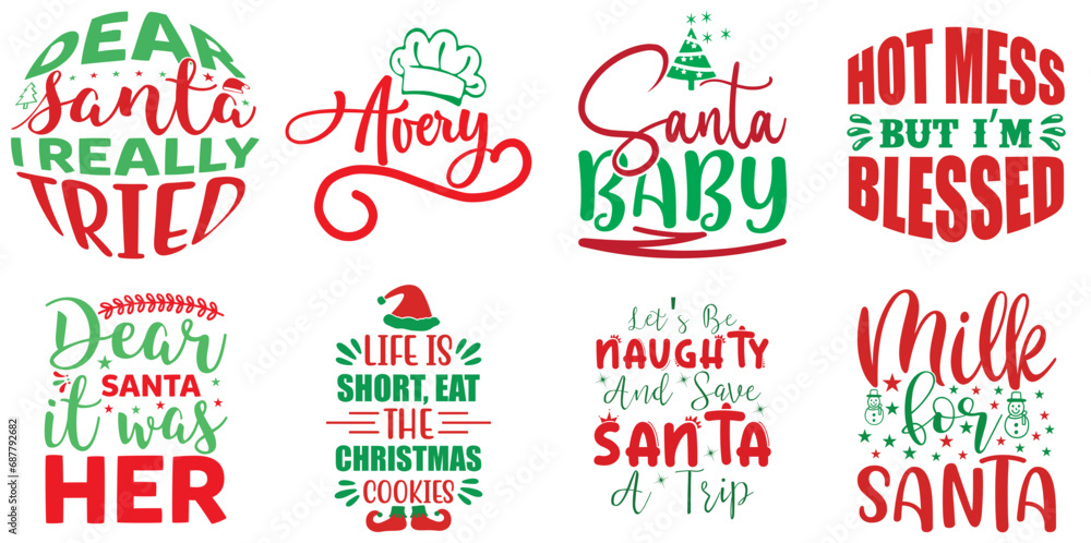 Merry Christmas and New Year Calligraphic Lettering Set Christmas Vector Illustration for Packaging, Decal, T-Shirt Design
