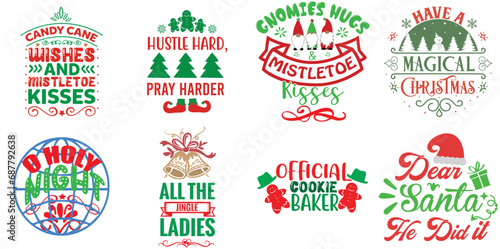 Holiday Celebration and Winter Typographic Emblems Bundle Christmas Vector Illustration for Greeting Card  Book Cover  Advertisement