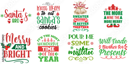 Merry Christmas Quotes Set Christmas Vector Illustration for Announcement, Newsletter, Bookmark