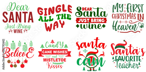 Merry Christmas Inscription Set Christmas Vector Illustration for Gift Card, Advertising, Decal