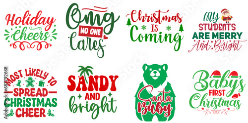 Happy Holiday and Winter Typographic Emblems Collection Christmas Vector Illustration for Mug Design, Decal, Poster