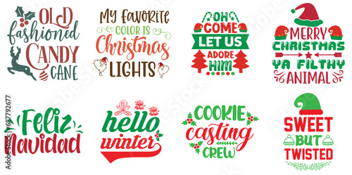 Merry Christmas and Happy New Year Typography Set Christmas Vector Illustration for Decal  Poster  Advertising