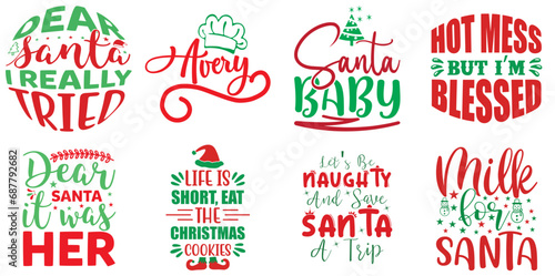 Merry Christmas and New Year Calligraphic Lettering Set Christmas Vector Illustration for Packaging, Decal, T-Shirt Design